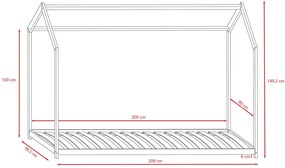 Szare łóżko domek z drewna sosnowego 90x200 - Olaf