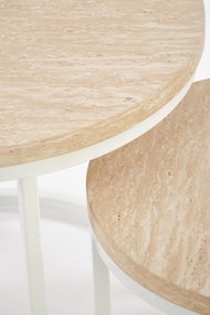 Zestaw 2 okrągłych ław MDF trawertyn/biały 53/45 43/35 OREO