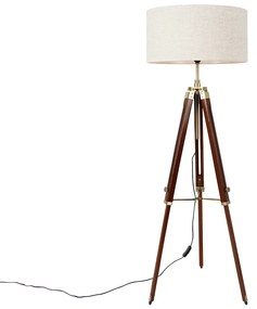 Lampa podłogowa mosiężna z jasnoszarym abażurem 50 cm na trójnogu - CortinPrzemysłowy Oswietlenie wewnetrzne