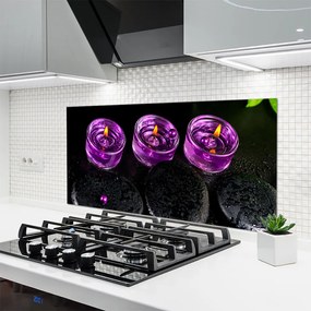 Panel Szklany do Kuchni Płomień Świecy I Kamienie