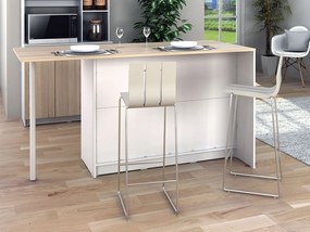 Wyspa kuchenna z 2 drzwiczkami, 1 szufladą i 2 wnękami - Biały i naturalny jasny brąz - TUNORI