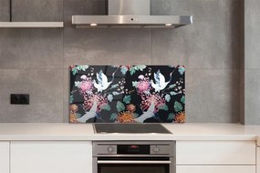 Panel szklany do Kuchni Ptaki w Kwiatowym Ogrodzie