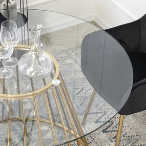 Stół Okrągły Szklany OLIVIER 120 cm ze Złotymi Nogami Nowoczesny do Salonu Glamour