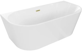 Mexen Oval wanna wolnostojąca przyścienna 140 x 75 cm, biała, przelew złoty szczotkowany - 52671407500-55