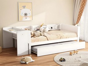 Łóżko pojedyncze 90x200 cm z łóżkiem wysuwanym - z biurkiem obok - Białe