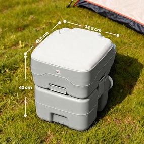 HOMCOM Przenośna toaleta kempingowa, maks. obciążenie 147 kg, 20L, do kempingu, wędrówek, podróży, wędkowania, 41,5 x 36,5 x 42 cm, szara | Aosom PL
