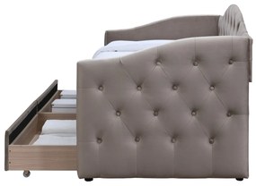 Łóżko tapicerowane jednoosobowe 90x200 welurowe beżowe z szufladami ALOHA
