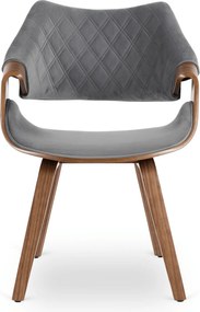 Krzesło Tapicerowane LUISE Szare/Orzech Welurowe Drewno Gięte Nowoczesne Loft