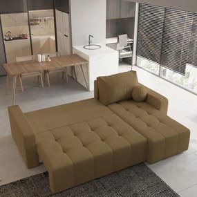 Masseno Narożnik VOLIRA z funkcją spania i pojemnikiem na pościel Narozniki L, Rozkładana sofa - Miodowy, QUELLE 17