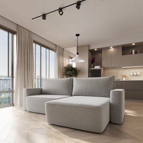 Masseno Narożnik BELISE z funkcją spania i pojemnikiem na pościel Narozniki L, Rozkładana sofa - Jasnoszary, CASTEL 80