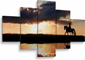Obraz - Jeździec na koniu o zachodzie słońca (125x70 cm)
