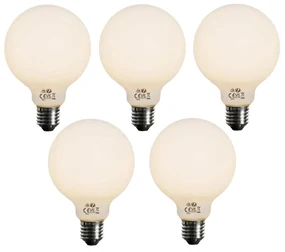 Zestaw 5 Żarówka LED E27 z 3-stopniowym ściemnianiem, opalowe szkło G95, 4W, 450lm, 2700K