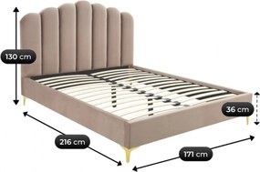 Łóżko Tapicerowane 160x200 cm GEMINI ze Stelażem Dwuosobowe Welurowe Beżowe