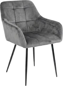 Szare krzesło jadalniane LOREN VELVET z czarnymi nogami