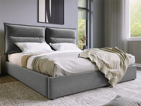 Łóżko tapicerowane welurowe 140x200cm z regulowanym wezgłowiem i stelażem na listwy - Szare