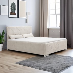 Łóżko tapicerowane z pojemnikiem i materacem SORO 160x200 cm Beżowy