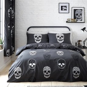 Ciemnoszara pościel dziecięca dwuosobowa 200x200 cm Skulls – Catherine Lansfield