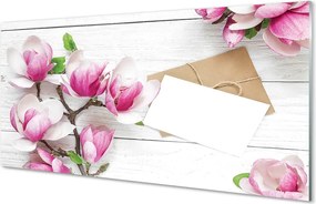 Panel Kuchenny Szklany Magnolia na Rustykalnym Drewnie