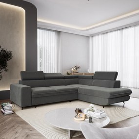 Masseno Narożnik VELISS z funkcją spania i pojemnikiem na pościel Narozniki L, Rozkładana sofa - Szary, CASTEL 93
