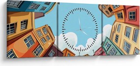 Obraz - Między domami (z zegarem) (90x30 cm)