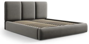 Szare aksamitne tapicerowane łóżko dwuosobowe ze schowkiem i stelażem 140x200 cm Brody – Mazzini Beds