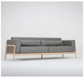 Ciemnoszara sofa z bawolej skóry z konstrukcją z litego drewna dębowego Gazzda Fawn, 240 cm