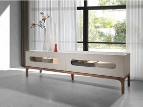 Stojak pod telewizor z drewna orzechowego i szarego z oświetleniem wewnętrznym 3242 ANGEL CERDA