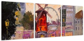 Obraz - Moulin Rouge, Paryż, Francja (z zegarem) (90x30 cm)