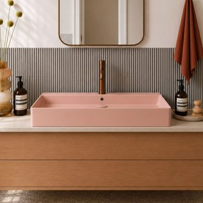 Massi Umywalka ceramiczna nablatowa / wisząca różowa z otworem na baterie 80 x 45 cm LERA pink