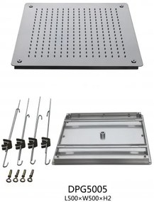 Deszczownica sufitowa XXL ze stali nierdzewnej DPG5005Super płaski - 50 x 50 cm - Montaż sufitowy