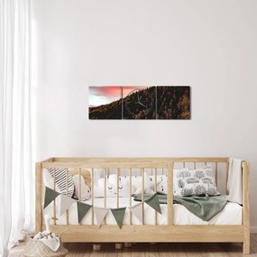 Obraz rudzików nad wzgórzem (z zegarem) (90x30 cm)