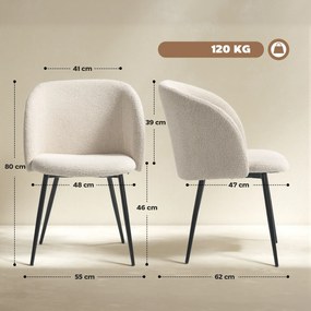HOMCOM Zestaw 2 krzeseł jadalnych, krzesła tapicerowane z materiału, krzesła kuchenne ze stalowymi nogami, z ergonomicznym oparciem, kremowe