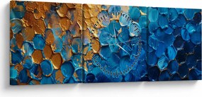Obraz - Niebiesko-złoty obraz (z zegarem) (90x30 cm)