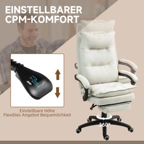 Vinsetto Krzesło Biurowe z Masażem, Fotel do Pracy z Funkcją Masażu, Regulowany Ergonomiczny Fotel Obrotowy, Nylon, Kremowy