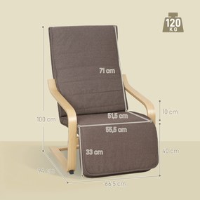 HOMCOM Fotel akcentowy, fotel relaksacyjny z regulowanym podnóżkiem, rama z drewna brzozowego, do 120 kg, 66,5 x 94 x 100 cm, brązowy | Aosom PL