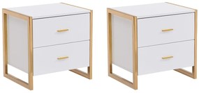 Zestaw 2 szafek nocnych z 2 szufladami - MDF - Biały lakierowany i złoty - OMBRELIA Pascala Morabito