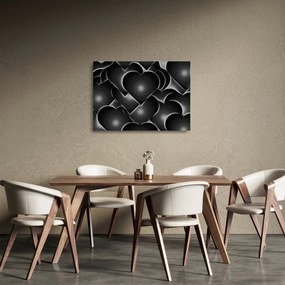 Obraz na szkle czarno - białych serc (70x50 cm)