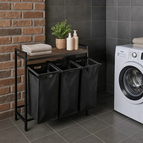 Kosz na Pranie FINN z Półką Dąb Rustykalny/Czarny Nowoczesny Loft