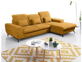 Rozkładany narożnik tapicerowany ALTA z pojemnikiem, w układzie L, prawy, żółty