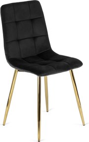 Zestaw Stół Okrągły TINGA 100 cm Szary Marmur/Złoty i 4 Krzesła Tapicerowane YORK Czarne Glamour