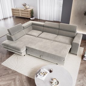 Masseno Narożnik VELISS z funkcją spania i pojemnikiem na pościel Narozniki L, Rozkładana sofa - Jasnoszary, CASTEL 80