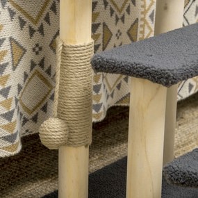 PawHut Drabinka dla kota z drapakiem Trzy stopnie Zabawka Szary Drewno 45x40x48cm | Aosom PL