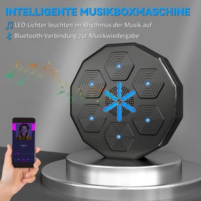 SPORTNOW Trener bokserski z funkcją muzyki, Bluetooth, migające punkty, montaż na ścianie, skóra ekologiczna, Czarny