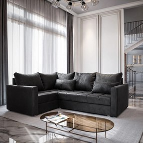 Masseno Narożnik LIRENO z funkcją spania i pojemnikiem na pościel Narozniki L, Rozkładana sofa - Czarny, KRONOS 07