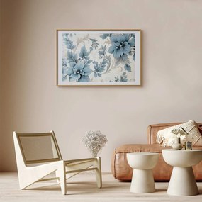 Plakat Turkusowe retro kwiaty 42x29,7 cm z ramą złotą z marginesem ARTGEIST B