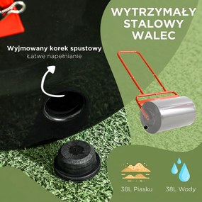 Outsunny Praktyczny Wał Ogrodowy, Ręczna Rolka do Traw, Wał do Trawy, Wałek Ogrodowy, Elastyczny, ze Stali, 58Dł x 32,5S x 113W cm, Czerwony