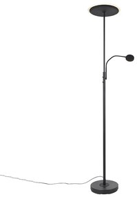 Nowoczesna lampa podłogowa czarna z wbudowanym LED z możliwością ściemniania i ramieniem do czytania - Strela Nowoczesny Oswietlenie wewnetrzne