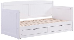 Łóżko wysuwane dzienne 90 x 190 lub 180 x 190 cm - Z rozsuwanym stelażem i szufladami - Drewno sosnowe i MDF - Biały - DINIVA