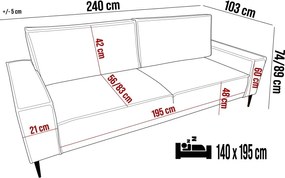 Sofa kanapa MATANO osobowa z funkcją 3 i w tkaninie POSO WERSAL