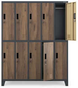 Szafa socjalna 10-drzwiowa BARTEK, 1360 x 1720 x 450 mm, Eco Design: antracytowa/ orzech